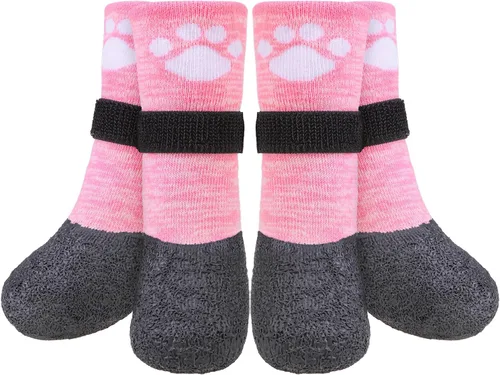 Vista 21 de BEAUTYZOO Calcetines impermeables para perros para evitar que lamen las patas, calcetines navideños para perros para suelos de madera dura