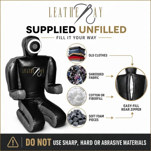 Vista 3 de LEATHERAY MMA Jiu Jitsu Grappling Dummy Judo Saco de boxeo, Maniquí de Jiu Jitsu brasileño, Lucha Grappling BJJ Dummy Negro - Sin relleno