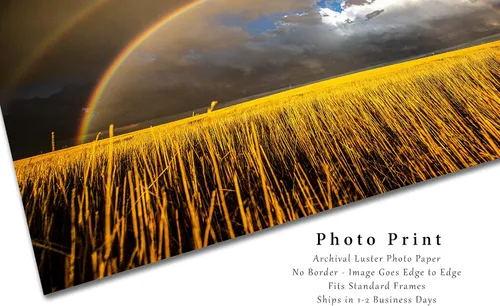 Vista 2 de Great Plains Photography Print (Not Framed) Picture of Double Rainbow Over Golden Wheat Field on Stormy Spring Day in Kansas Western Sky Wall Art