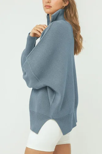 Vista 3 de PRETTYGARDEN Suéter de otoño de gran tamaño para mujer, casual, manga larga, con cremallera, cuello