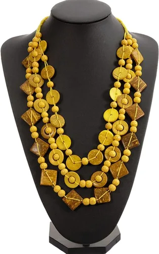 Vista 5 de Generic Collar de estilo retro bohemio para mujer, cuentas de madera tejidas a mano con dijes de concha, joyería de moda para mujeres y niñas
