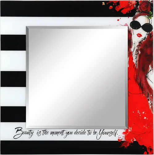 Vista 27 de Empire Art Direct Espejo de pared rectangular biselado en blanco y negro con vidrio templado impreso abstracto, tocador, espejo de baño, listo