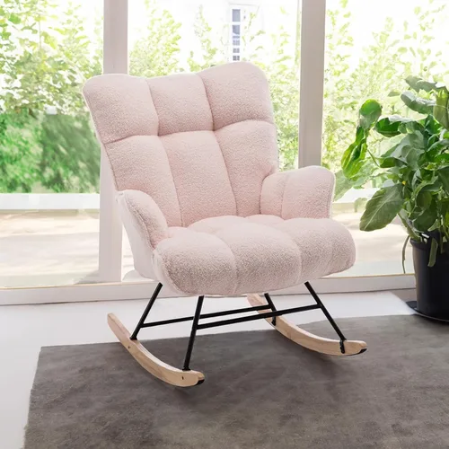 Vista 14 de Mecedora de cuarto de bebé con estilo oso de peluche, tapizada con respaldo alto, cómoda y elegante butaca acentuada con asiento acolchado para Azul