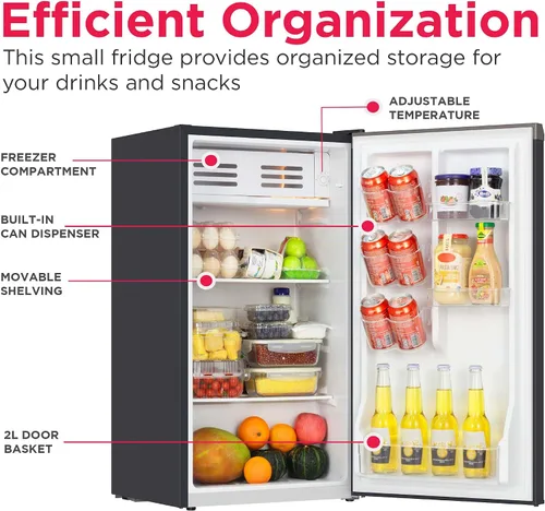 Vista 5 de Frigidaire Mini refrigerador, compartimento compacto para congelador, control de termostato ajustable, puerta reversible, serie contemporánea, 3.2