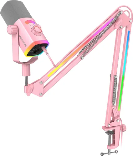 Vista 11 de Kit de micrófono de juego FIFINE, micrófono dinámico XLR/USB para PC con brazo articulado para grabación de podcast, juego de micrófono RGB