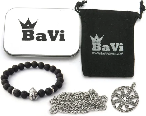 Vista 5 de BAVIPOWER Collar nórdico nórdico con dije de escudo de rueda de sol vikingo de acero inoxidable para hombres y mujeres, joyería nórdica pagana