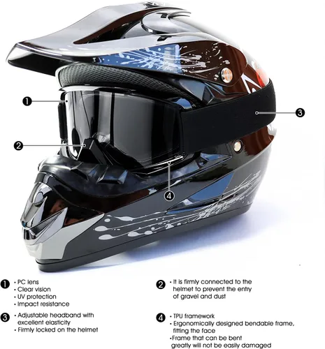 Vista 2 de AVV Gafas de motocicleta para hombres y mujeres – Gafas de motocross ATV resistentes al viento, gafas anti UV todoterreno para montar MTB Motocross