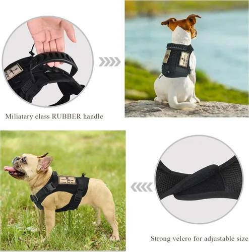Vista 4 de Arnés táctico para perro, chaleco militar Molle para perro K9, chaleco para entrenamiento al aire libre, resistente al desgaste, arnés para perro