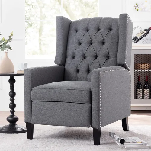 Vista 3 de Silla reclinable con respaldo ajustable, cómoda silla reclinable con respaldo ajustable, sillón de tela copetuda con remaches vintage para sala