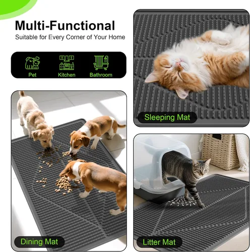 Vista 6 de Mofason - Tapete de goma para caja de arena para gatos, color negro Waterproof 24"x15" kitty litter box mat; litter trapping catcher mat; easy