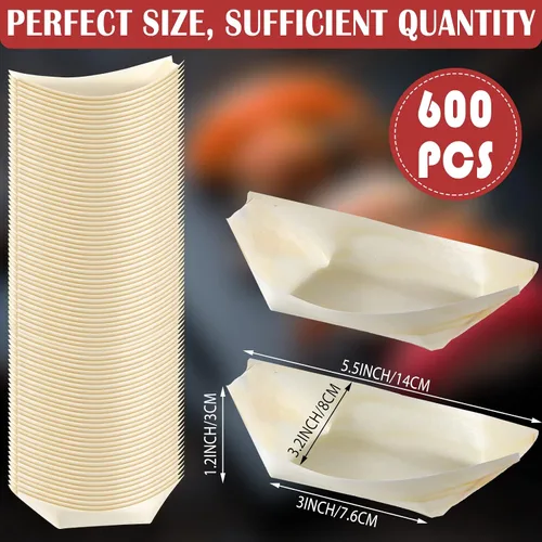 Vista 2 de Hoolerry 600 platos de bambú desechables de madera de bambú, cuencos y cubiertos de bambú para sushi, bandeja de servir para fiestas, catering, uso