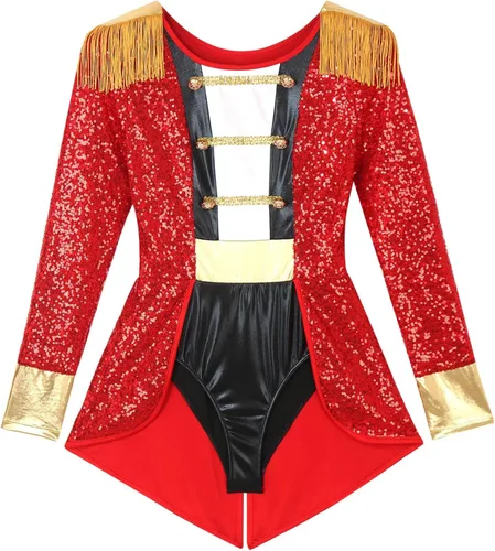 Vista 4 de Manyakai Body de manga larga para mujer, diseño de maestría de circo con borlas, leotardo y borlas