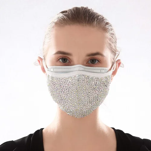 Vista 4 de FOOFUM - Cubrebocas con diamantes de imitación, 2 unidades, para mujer, para carnaval, fiesta