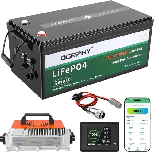 Vista 7 de OGRPHY Batería de litio para carrito de golf de 36 V y 100 Ah, kit de conversión con BMS inteligente de 200 A (pico de 1000 A), monitor Bluetooth