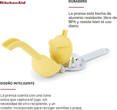 Vista 3 de KitchenAid Exprimidor de jugo de cítricos para limones y limas con colector de semillas y boquilla de vertido, limón, 8 pulgadas