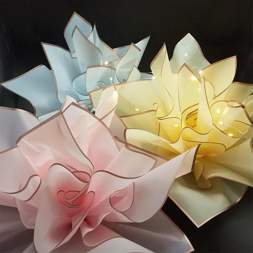 Vista 5 de Banxidi Papel de regalo floral coreano con borde dorado, 20 hojas, suministros para floristería, papel de regalo para ramo de flores, suministros
