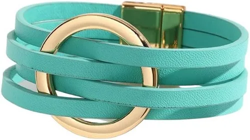 Vista 6 de Fuqimanman2020 Brazalete de cuero con encanto circular en forma de círculo, brazaletes de cuero envolventes hechos a mano, brazaletes de pulsera
