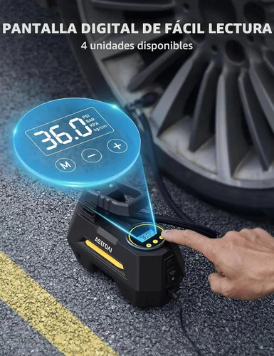 Vista 5 de AstroAI - Inflador de neumáticos - Compresor de aire portátil para neumáticos de auto - Bomba automática de 12 V CC con manómetro digital, con luz