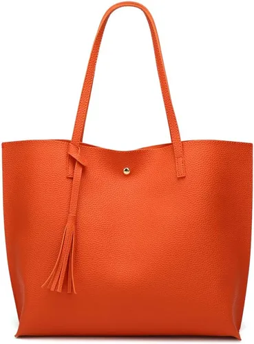 Vista 5 de Dreubea - Bolsa de hombro y de mano de piel sintética suave para mujer, con borla, de gran capacidad
