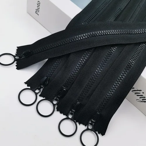 Vista 4 de 10 cremalleras de resina que no se separan con tiradores de anillo, cremalleras de plástico #3, tiradores de elevación para ropa, bolsos