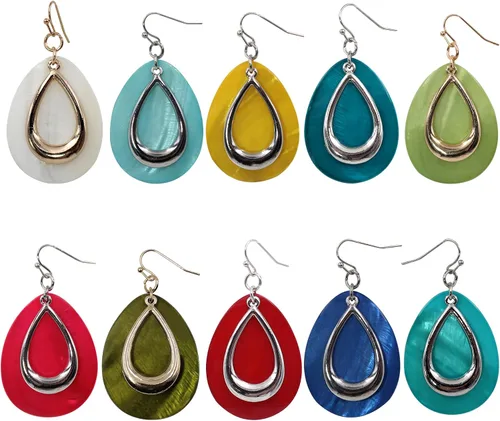 Vista 7 de Jules D. Pendientes colgantes de lágrima de concha natural para mujer