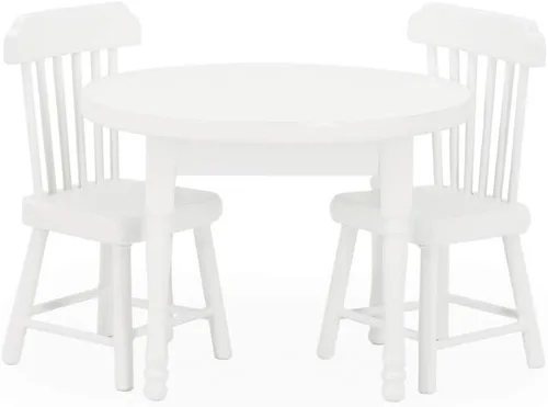 Vista 10 de Odoria Mesa de comedor en miniatura 1/12 y 2 sillas, accesorios para muebles de cocina, Burlywood