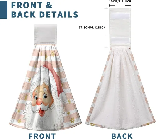 Vista 3 de Toallas de cocina de Papá Noel de Navidad, toallas de mano rosas con lazo para colgar, copos de nieve de invierno, toallas de baño suaves