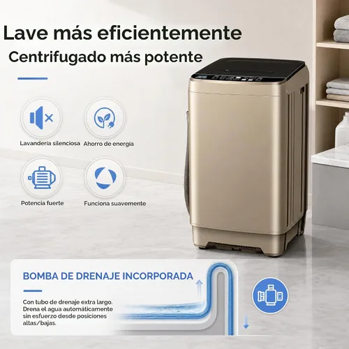 Vista 2 de Lavadora portátil completamente automática 17.7lbs pequeña lavadora 2-Dorado