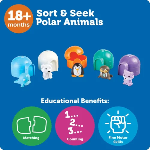 Vista 5 de Learning Resources Sort & Seek - Animales polares - 15 piezas, a partir de 18 meses, actividades de aprendizaje para niños pequeños, juguetes