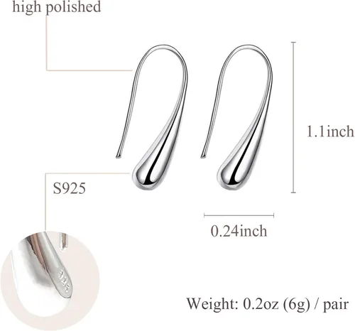 Vista 2 de Pendientes de plata 925 joyería de moda lágrimagota de aguagota de lluvia pendientes colgantes para mujeres regalos de San Valentín, Plata