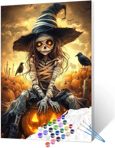 Vista 11 de Tucocoo Decoración del Día de los Muertos, pintura por números, esqueleto para parejas, pintura por números sobre lienzo con pinceles y pigmento