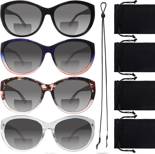 Vista 8 de 4 Pack Bifocal Reading Sunglasses for Women Men Fashion UV400 Protection Sun Readers Outdoor Eyewear