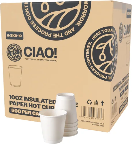 Vista 10 de CIAO! Taza térmica aislada de doble pared de 8 onzas, papel blanco, 80 mm de diámetro, 500