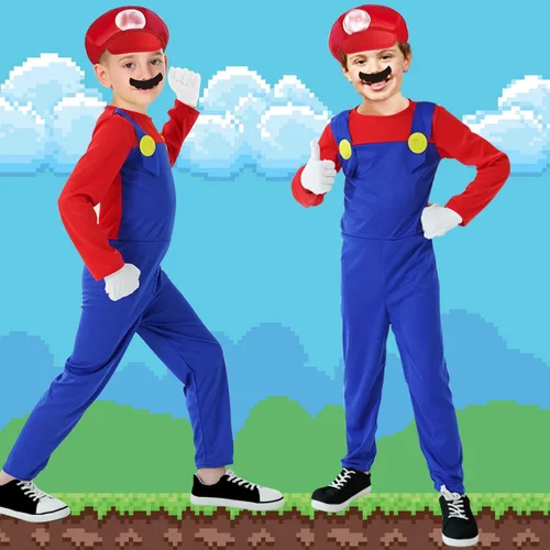 Vista 4 de Mario Costume for Kids-Halloween Plumber Costume for Boys with Accessory