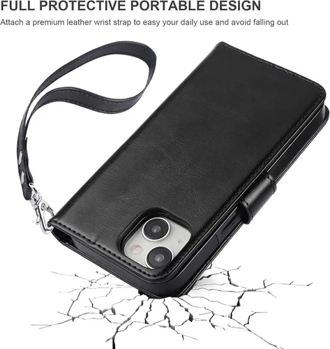 Vista 7 de Bocasal Funda tipo cartera desmontable para iPhone 15 con bloqueo RFID, ranuras para tarjetas, soporte de cuero PU premium, soporte magnético tipo