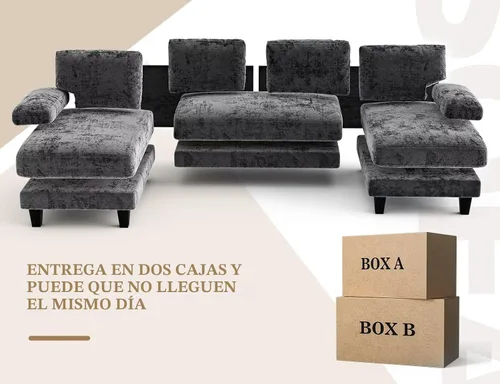 Vista 6 de Txtin's - Sofás seccional en forma de U para sala de estar, sofá modular de 111 pulgadas con chaise doble, sofá lounge grande para apartamento, gris