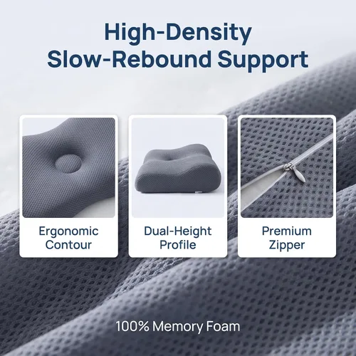 Vista 4 de Cervical Memory Foam Pillow Ergonomic Neck Pain Relief for Sleeping (Blue)