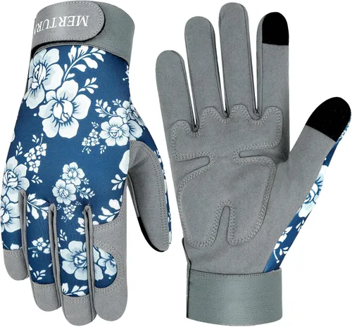 Vista 10 de Guantes de jardinería para mujer, de cuero resistente, a prueba de espinas, guantes de trabajo para mujer