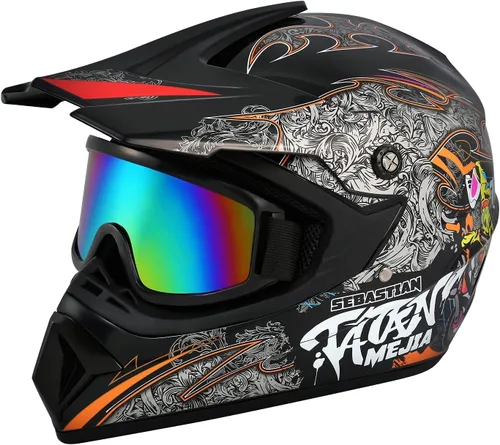 Vista 5 de Casco de motocross para ATV y moto de tierra, casco todoterreno con guantes y gafas para unisex, adulto, joven, aprobado por DOT/FMVSS 218