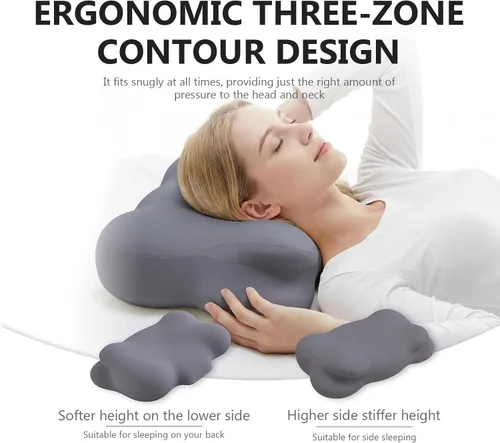 Vista 9 de Almohada Cloud de espuma viscoelástica ergonómica para el cuello cervical con funda de almohada transpirable, diseño ajustable de doble altura