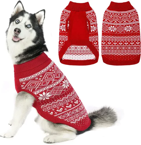 Vista 11 de HOMIMP Suéter de rombos para perros - Ropa cálida de invierno para cachorros, abrigo suave, suéter feo para perros pequeños, medianos y grandes, Azul
