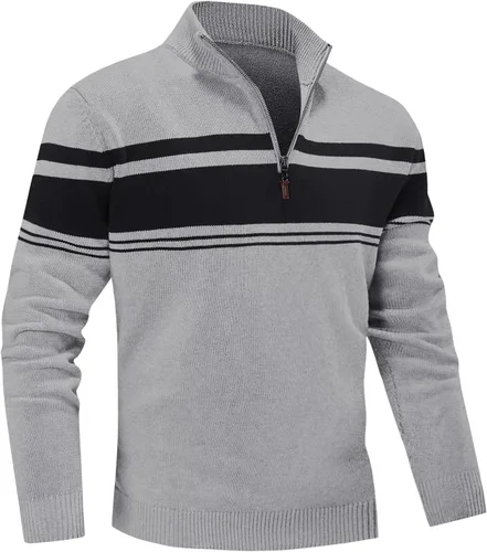 Vista 14 de MAGNIVIT Suéter para hombre, con cremallera de un cuarto, a rayas, para otoño, invierno, primavera, bloque de color, polo, sudaderas Negro
