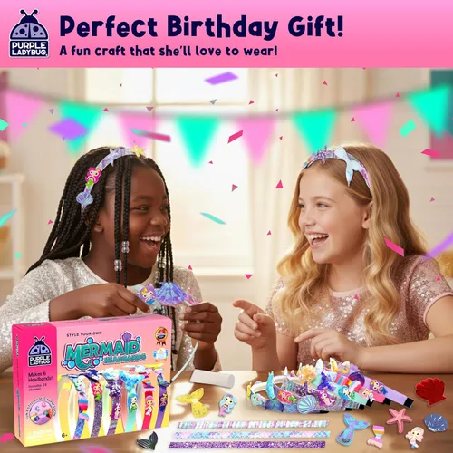 Vista 3 de PURPLE LADYBUG Diademas de sirena para niñas, grandes regalos para niñas de 5 años, manualidades creativas para niños de 4 a 8 años, artes