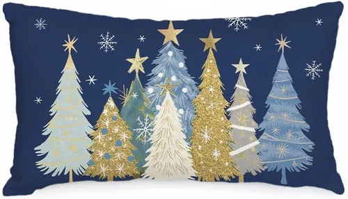 Vista 21 de AACORS Funda de almohada de Navidad de 45.7 x 45.7 cm con árbol de Navidad acuarela y estrellas, decoración festiva de granja de invierno para sofá