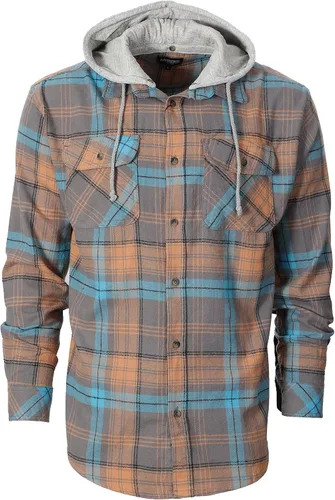 Vista 35 de Gioberti Camisa de franela a cuadros de algodón 100% para hombre con capucha extraíble y botones 100 – negro/azul real/gris.