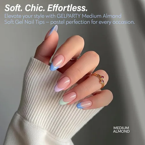 Vista 3 de GELPARTY - Puntas de uñas de gel suave, almendra mediana, 240 unidades, 12 Transparente