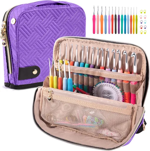 Vista 9 de MYBAGZING Estuche para Ganchos de Ganchillo con Juego de 14 Ganchos de Ganchillo de Tamaño 2 mm (B) - 10 mm (N) Ganchos de Ganchillo Ergonómicos