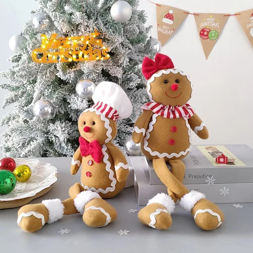 Vista 5 de BALONAR Figuras de Hombre de Jengibre de Peluche de Navidad de 15 Pulgadas de Tamaño Grande Niño Niña con Sombrero de Chef Moño Adorno de Navidad