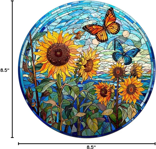 Vista 8 de Rompecabezas de madera para adultos, rompecabezas de madera de girasol de cristal, rompecabezas de madera de forma única para adultos, rompecabezas