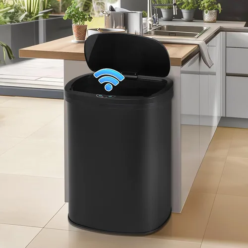 Vista 13 de Dkeli Cubo de basura automático de 13 galones con sensor de movimiento sin tacto, basurero de cocina de acero inoxidable con tapa, basurero de alta